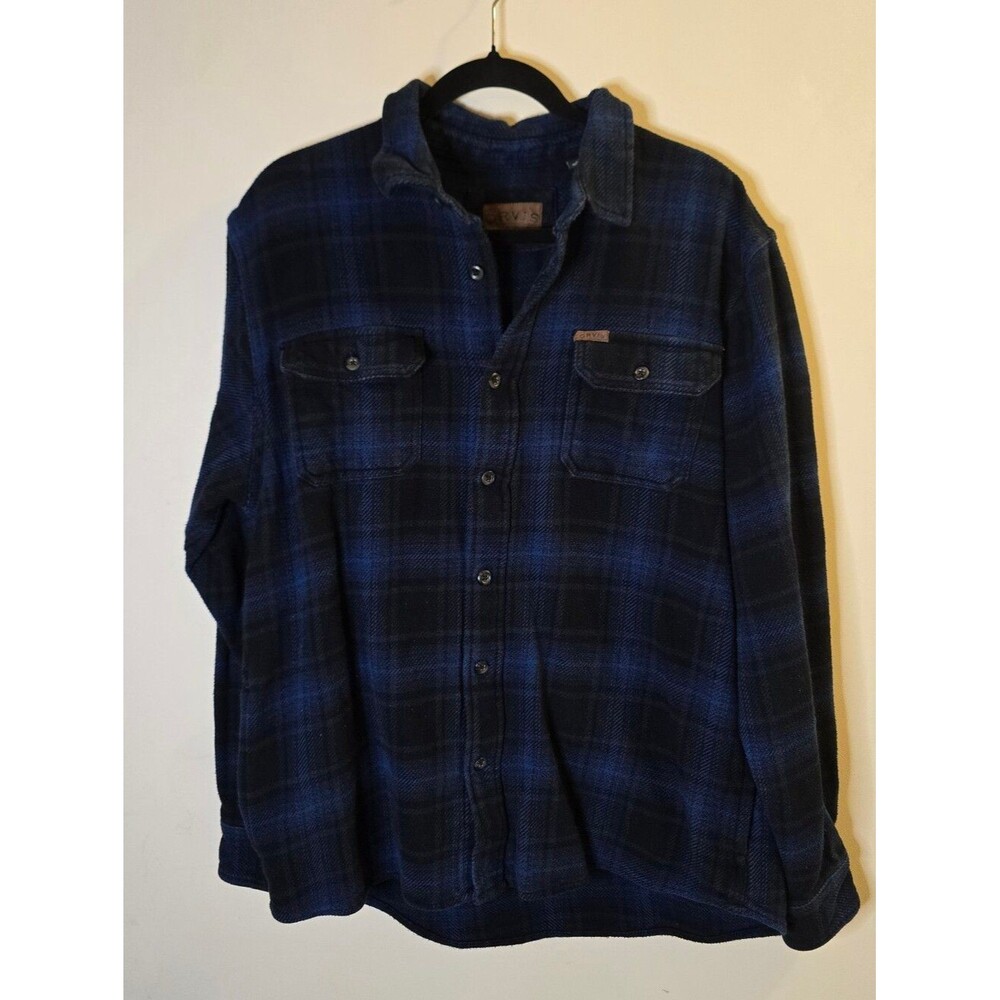 Orvis Shirt Jacket Blue Plaid Mens Large